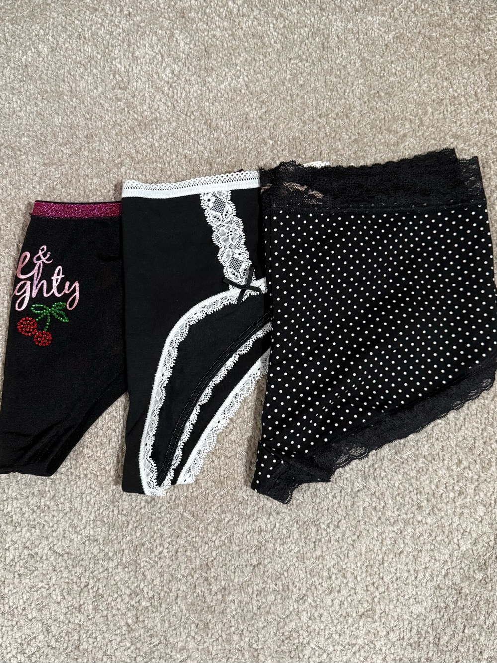 3-Pack Black Bikini Underwear Set with Lace & Embroidery